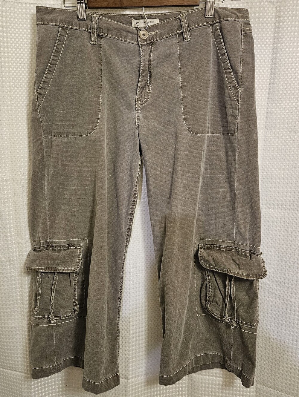 Christopher Blue Womans Cargo Utility Capris Greenish Gray Size 12